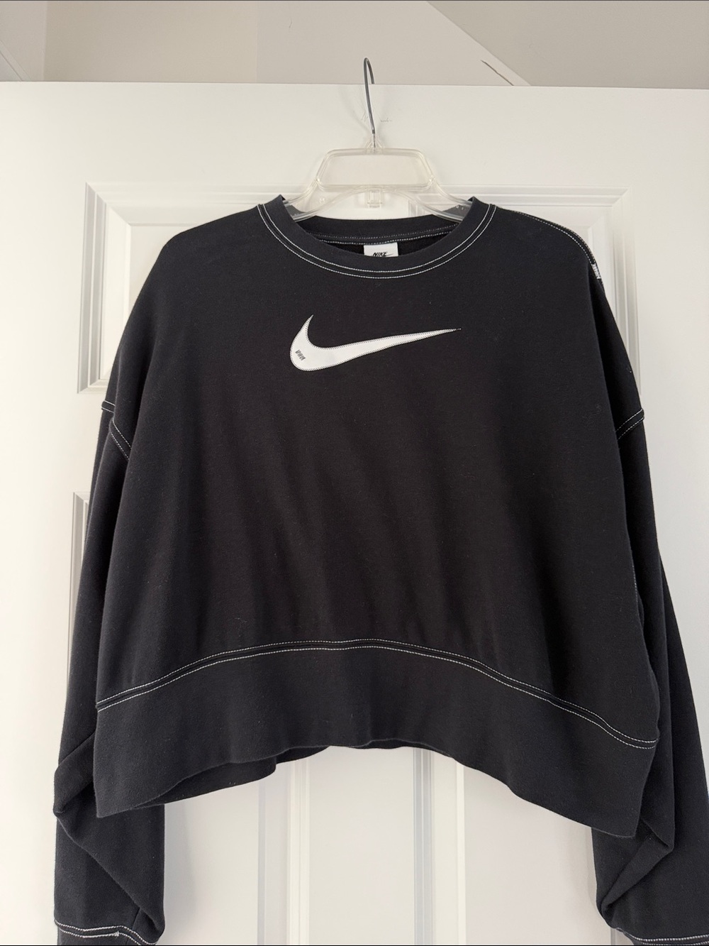 Nike Black Cropped Crewneck Sweatshirt with White Swoosh